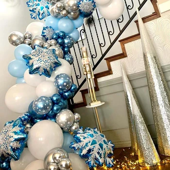 104pcs Dupla Camada de floco de Neve de Balões Garland Arco Kit de Gelo SnowMetal Balão Congelado de Aniversário, chá de Bebê Festa de Casamento Decoração