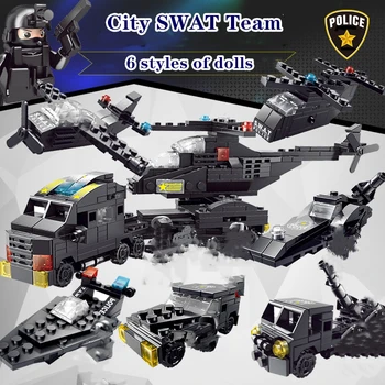 Departamento de Polícia da cidade de SWAT Team Carro Blocos de Construção Gunship Blocos de Extrema Equipe de Resgate Blocos de Construção Menino Crianças Brinquedos de Diy