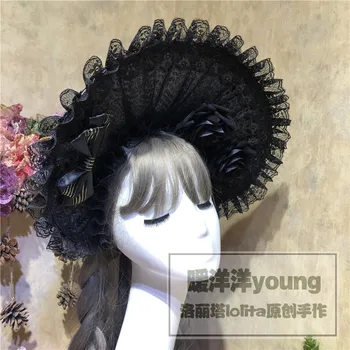 Lolita Japonês Gótico Vintage Black Rose De Renda Bonnet Headwear Chapéu Ajustável Chapéu De Sol Das Mulheres Da Princesa Vitoriana Metade Bnt Presente
