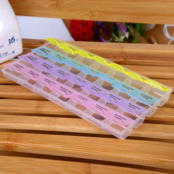7 Dia do Comprimido do Medicamento Tablet pillbox Dispensador de Organizador de Caso com 28 compartimentos caixa de pílula multicolor recipiente para medicamentos