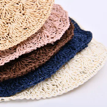 Mulheres de Verão Chapéu feitos à Mão, Chapéus de Palha e de Papel de Palha de Crochê Oco Sombras de Dobramento de Chapéu de Sol ao ar livre