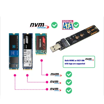 NVME SATA de Protocolo Dual USB 3.1 M. de Chave 2-B-M Placa de 10Gbps USB3.1 Gen 2 Cartão Conversor para NVME 2230 2242 2280 2260 SSD