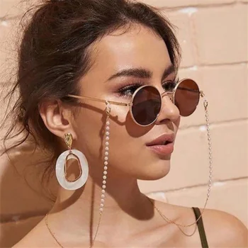 Óculos De Sol De Mascaramento De Correntes Para As Mulheres Acrílico Pérola De Cristal Óculos Cadeias De Corda De Vidro 2021 Nova Moda Jóias Por Atacado