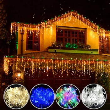 Luzes de natal cortina do diodo emissor de icicle seqüência de luzes 5M queda de 0,4-0,6 m cachoeira ao ar livre, para decoração de festa de jardim de casa de casamento