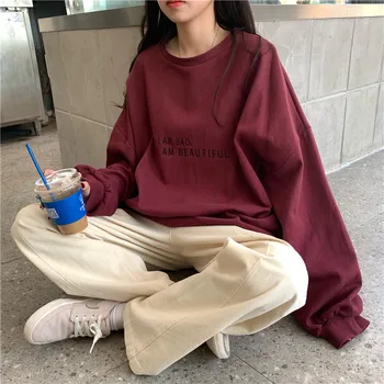 Sem Chapéu Hoodies Mulheres Carta Solto e Casual coreano-estilo BF Moletons Feminino Street wear Elegante Harajuku Moderno, Confortável e Chique