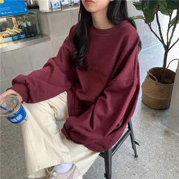 Sem Chapéu Hoodies Mulheres Carta Solto e Casual coreano-estilo BF Moletons Feminino Street wear Elegante Harajuku Moderno, Confortável e Chique