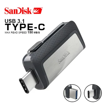 Sandisk Pen Drive 128GB de 256GB SDDDC2 velocidade extremamente alta-Tipo C USB3.1 Dual OTG USB Flash Drive 64GB 16GB 130 M/S PenDrive 16G 32 g