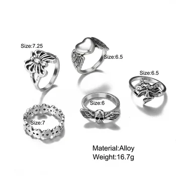 5PCS/Set Gótico Borboleta Anjo de Amor Multi-Elemento do Conjunto de anéis Para as Mulheres européias e Americanas Retro Personalidade Anel de Dedo de Presentes
