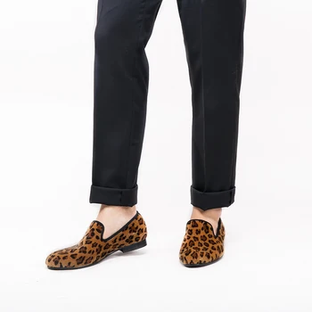 Duas cores Leopard Prints Mocassins Homens Sapatos em Veludo Homens Flats Plus Size Sapato homens baile sapatos Tamanho EUA 4-17 Frete Grátis