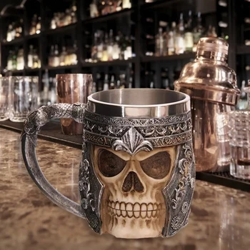 Crânio Criativo Chá Caneca De Aço Inoxidável Retro Viking Beber Xícara De Café, Copo De Chá De Halloween Pub Bar De Decoração