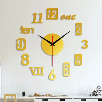 Sem aro DIY Parede Mudo Clock 3D da Superfície do Espelho Vinheta de Decoração de Escritório em Casa