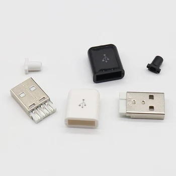 10pc/muito DIY USB 2.0 A Macho Montagem do Conector do Adaptador de Tomada preto branco