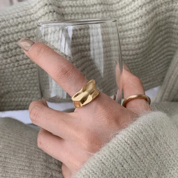 YAOLOGE Anéis de Metal Ampla Lado Dobras Irregulares Círculo de Anéis Para as Mulheres, o Indicador Instrução Vintage de Ouro, Jóias Atacado 2020