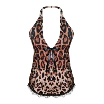 2020 pijamas Novos definir as Mulheres Plus Size Lingerie Sexy Arco Guarnição do Laço Leopard Romper Bodysuit Cueca #3