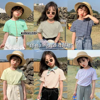 Roupas infantis de verão 2021 meninas listrada de manga curta t-shirt para crianças de algodão topo da maré 4006 51