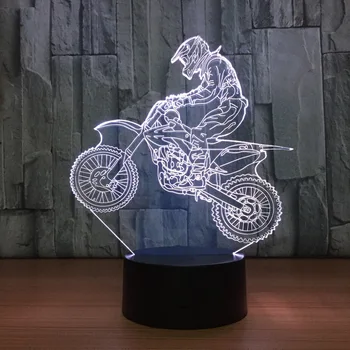 3D Led Visual 7 Alterar Cores de Cross Country Noite motos de Luz de Lâmpada de Mesa Decoração de Cabeceira de Suspensão de Iluminação Presente Luminária