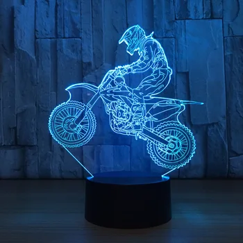 3D Led Visual 7 Alterar Cores de Cross Country Noite motos de Luz de Lâmpada de Mesa Decoração de Cabeceira de Suspensão de Iluminação Presente Luminária