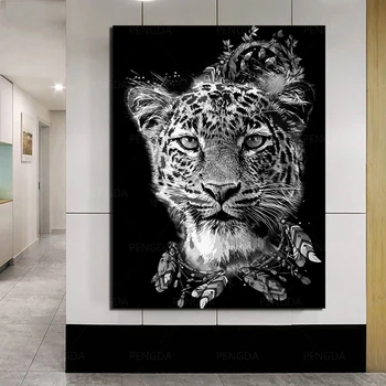 HD Estampas de Leopardo Tela de Pintura de Parede, obras de Arte em Preto e Branco Cartaz Decoração de Casa Modular Fotos de Animais Para a Sala de