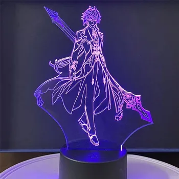 Jogo 3D Genshin Impacto da Lâmpada Zhongli Xiao Barbara Anime estatueta da Noite Luzes para Decoração do Quarto a Luz de um candeeiro Dom Crianças