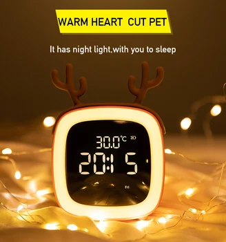2021 Bonito Filhos Relógio Despertador Noite de Luz com Temperatura Digital Recarregável de Escurecimento Presente de Aniversário para Criança Quarto de Lâmpada de Cabeceira