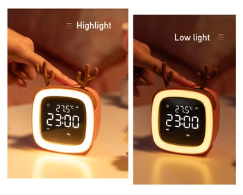 2021 Bonito Filhos Relógio Despertador Noite de Luz com Temperatura Digital Recarregável de Escurecimento Presente de Aniversário para Criança Quarto de Lâmpada de Cabeceira