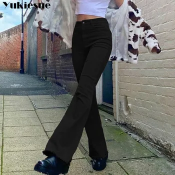 Streetwear cintura alta moda feminina browm jeans mulher de meninas mulheres flare pants calças femininas jean femme jeans bagge mãe jeans