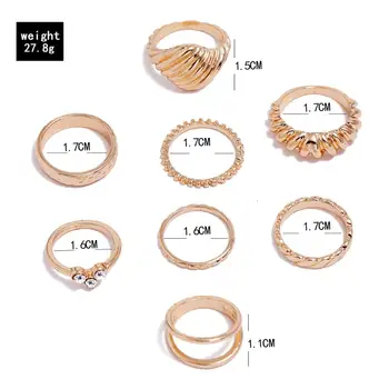 Sindlan 8Pcs Geométricas Textura de Ouro, Anéis de Dedo de Conjunto para as Mulheres Boho Cristal Oco da Moda Feminina Conjunta Acessórios de Jóias de Presente