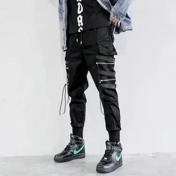 Os homens do Lado de Bolsos de Calças de Harém De 2021 Outono Hip Hop Casual Fitas de Design Masculino Corredores de Calças de Moda Streetwear Calça Preta