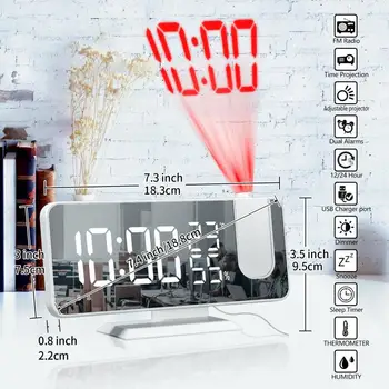 Novo LED Relógio Digital HD Projeção Com Temperatura/umidade de Exibição de Rádio FM Função de Tempo USB Espelho de Relógio de Cabeceira