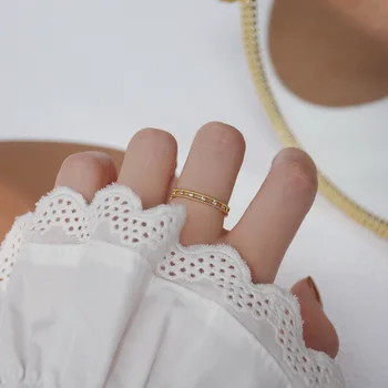 Delicada Jóia de Ouro 14K Plated Ajustável Anéis de Cristal, para Mulheres de Estilo Simples Onda de Anéis de Noivado Conjunto