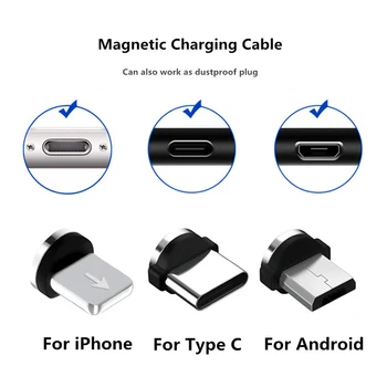 Rodada Magnética ficha do Cabo de 8 Pinos, Tipo C, Micro USB C Plugues de Carregamento Rápido de Telefone Ímã Plug do Carregador Para o iPhone 1m line gratuito de transporte