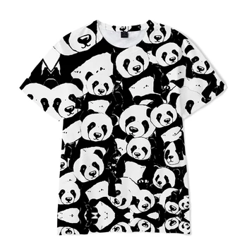 3D Panda Divertida T-shirt S-Camisa de Gola Moda Camisa de Manga Curta para Meninos e Meninas, Crianças de Rua Animal Roupas Casuais 4-14 Anos de Idade