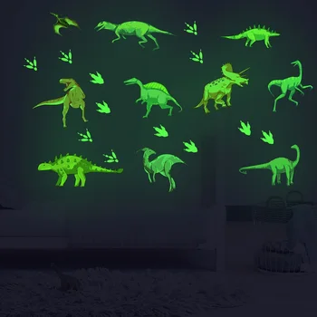 Zollor Luminosa Dinossauro e Pegadas de Dinossauros Adesivo de Parede Quarto infantil quarto Criatividade Fluorescente Decoração Adesivo