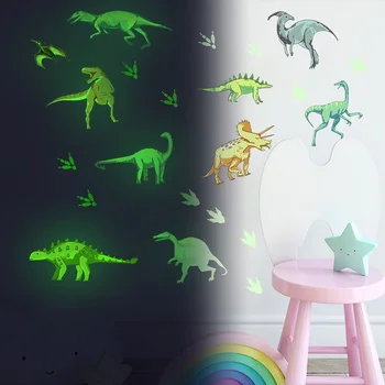 Zollor Luminosa Dinossauro e Pegadas de Dinossauros Adesivo de Parede Quarto infantil quarto Criatividade Fluorescente Decoração Adesivo