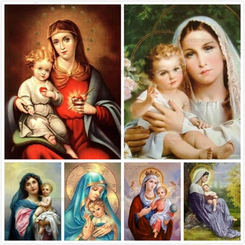Diamante Pintura Religiosa Ícone Da Virgem Maria, A Arte Do Bordado Cheio De Exibição De Fotos De Ponto Cruz Mosaico Strass Decoração Home