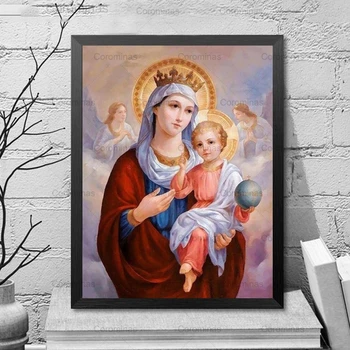 Diamante Pintura Religiosa Ícone Da Virgem Maria, A Arte Do Bordado Cheio De Exibição De Fotos De Ponto Cruz Mosaico Strass Decoração Home