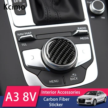 Controle Central Multimídia Botão De Decoração Adesivos Para Audi A3 2013-2019 Carbo Fibra Adesivos Decalque Acessórios Do Carro De 2018 2017