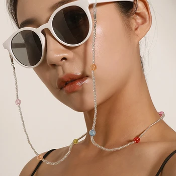 Livre Transparente Colorido Esferas Óculos Cadeia De Máscara De Cadeia Para As Mulheres, A Menina De Óculos De Corda Amarra Versátil Arroz Óculos Elegantes Cadeia