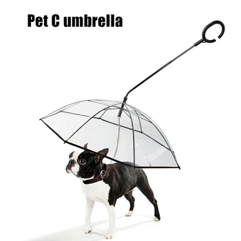 Portátil Transparente animal de Estimação Guarda-chuva com o Cão a Andar de Coleira do animal de Estimação cabo Telescópico Guarda-chuva Capa de chuva animal de Estimação Chuva Cão Capa de chuva