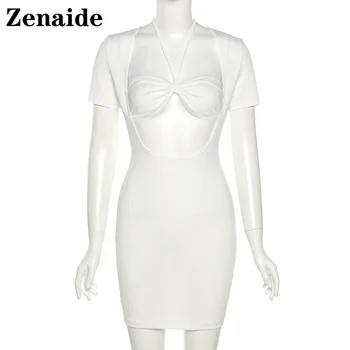 Zenaide 2021 de Verão Branco Ocos Elegante Bodycon Vestido Preto de Festa Sexy Mini Vestidos das Mulheres da Moda Praia Clube Y2K