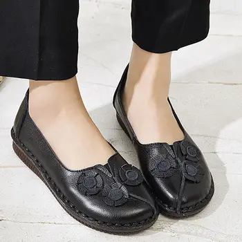 Sapatos femininos de Couro Genuíno Concisa Floral Flats 2021New chegada de Cunha da Mulher Deslizar Sobre Sapatos de Sapatos Senhoras Superficial Mocassins