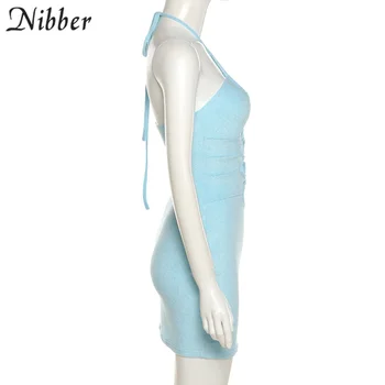 Nibber Y2K Verão de Cor Sólida Vestido Halter Pescoço Laço Projeto Oco Sexy Hot Girl Estilo das Mulheres de uma Noite de Festa Clubwear 2021