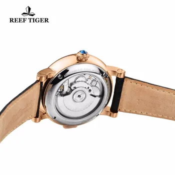 Recife Tigre/RT Superior de Relógios de Luxo Para Homens Rosa de ouro Tourbillon Mecânico Automático de Couro Genuíno Relógio à prova d'água reloj hombre