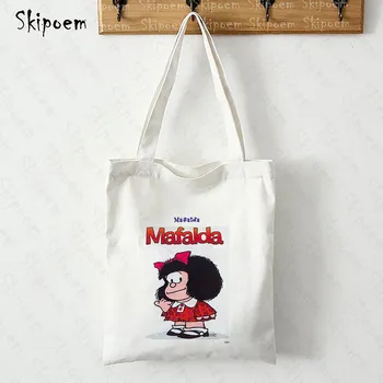 Mafalda Feminino Sacola De Compras De Lona Sacos De Ombro, Estética Harajuku Cartoon Kawaii Vintage Gótico Professor Bolsa