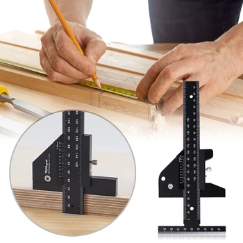 Liga de alumínio Escala de Medição de Rotulagem de Régua em Forma de T de Madeira Scriber Medidor de Linha de Desenho Ferramentas de Marcação para Carpintaria