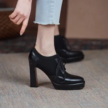 Asumer Quente Da Venda De Couro Genuíno Sapatos 2021 Mulheres Bombas De Laço Na Marca De Moda Único Sapatos De Salto Alto Sapatos De Plataforma Senhoras