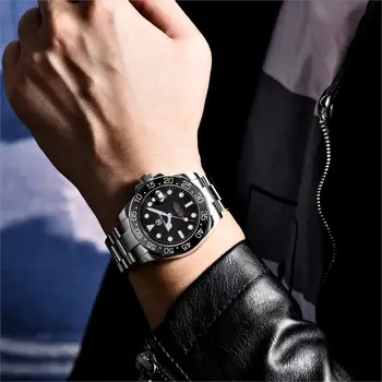 PAGRNE DESIGN 2021 Nova Homens Relógio Mecânico em Aço Inoxidável Sapphire Relógio à prova d'água Negócios de Esportes dos Homens Relógio de Quartzo