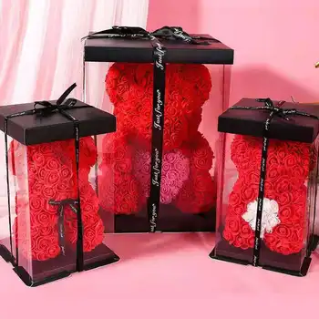 Dia dos namorados presente rose ursos de pelúcia flor rosa urso de DIY caixa de presente de Natal, decoração de casamento