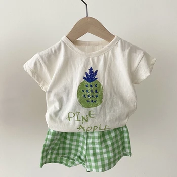 0-5 anos de Verão, Estilo coreano de Criança de Bebê Meninos Menina Conjuntos de Vestuário de Algodão de Manga Curta T-shirt+Shorts de Meninos do Bebê Roupas de Meninas