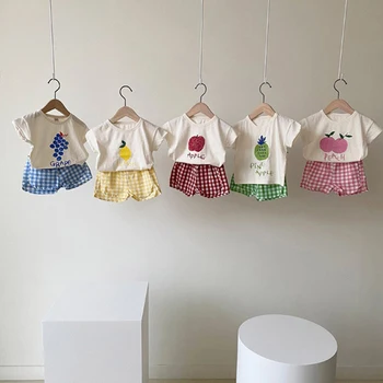 0-5 anos de Verão, Estilo coreano de Criança de Bebê Meninos Menina Conjuntos de Vestuário de Algodão de Manga Curta T-shirt+Shorts de Meninos do Bebê Roupas de Meninas